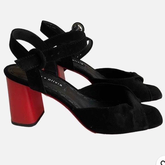 Alice + Olivia Shoes - NEW! Alice + Olivia black suede red heel block ankle strap shoes sandals